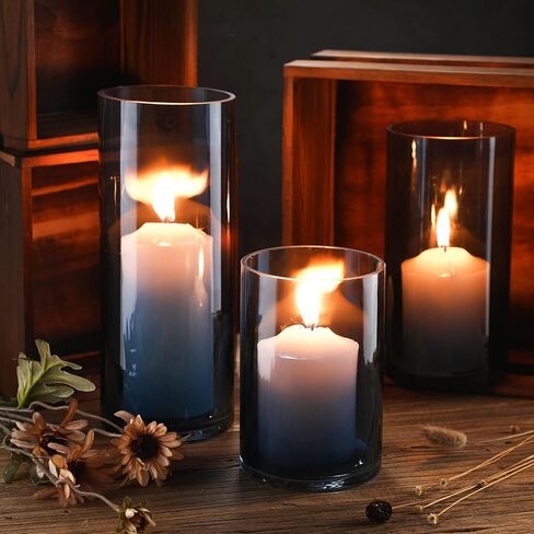 Set of 3 Blue Clear Hurricane Candle Holder Glass Cylinder Vases 6, 8, 10 Inches Height Hurricane Vases for Centerpieces Home Table Decor in Saudi Arabia
