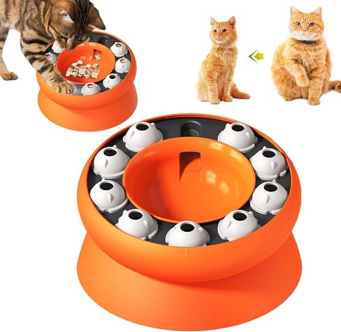 Cat Slow Feeder, Raised Cat Dog Food Bowls with Stand,Cat Puzzles Feeder Rotating Slow Feeder,Non-Slip Food Bowls Slow Eating Cat Feeder Preventing Choking (Orange) in Kuwait