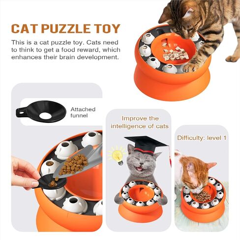 Cat Slow Feeder, Raised Cat Dog Food Bowls with Stand,Cat Puzzles Feeder Rotating Slow Feeder,Non-Slip Food Bowls Slow Eating Cat Feeder Preventing Choking (Orange) in Kuwait