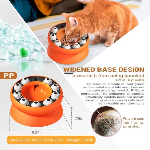 Cat Slow Feeder, Raised Cat Dog Food Bowls with Stand,Cat Puzzles Feeder Rotating Slow Feeder,Non-Slip Food Bowls Slow Eating Cat Feeder Preventing Choking (Orange) in Kuwait
