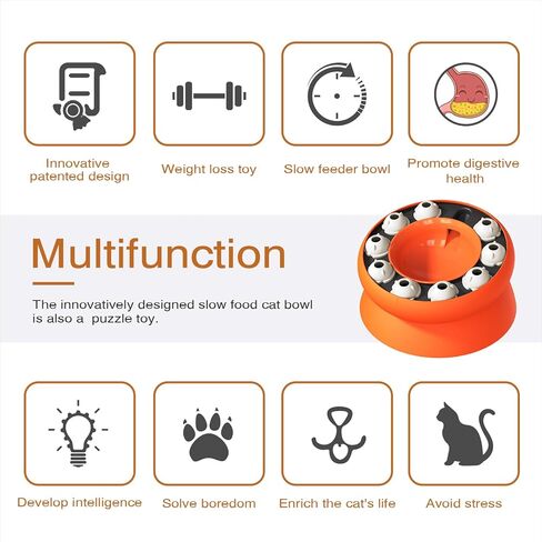 Cat Slow Feeder, Raised Cat Dog Food Bowls with Stand,Cat Puzzles Feeder Rotating Slow Feeder,Non-Slip Food Bowls Slow Eating Cat Feeder Preventing Choking (Orange) in Kuwait