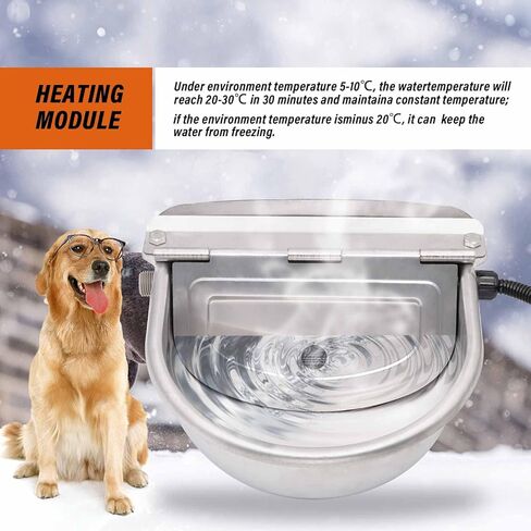 MUDUOBAN وعاء الماء الساخن التلقائي في الهواء الطلق الفولاذ المقاوم للصدأ وعاء تسخين لفصل الشتاء الحيوانات الأليفة وعاء حراري مع صمام الكرة تعويم للكلاب الحصان الماعز الماشية خنزير الأغنام الماشية الحيوان in Kuwait