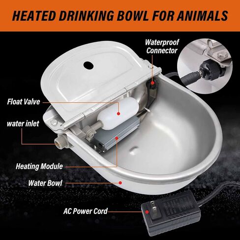 MUDUOBAN وعاء الماء الساخن التلقائي في الهواء الطلق الفولاذ المقاوم للصدأ وعاء تسخين لفصل الشتاء الحيوانات الأليفة وعاء حراري مع صمام الكرة تعويم للكلاب الحصان الماعز الماشية خنزير الأغنام الماشية الحيوان in Kuwait