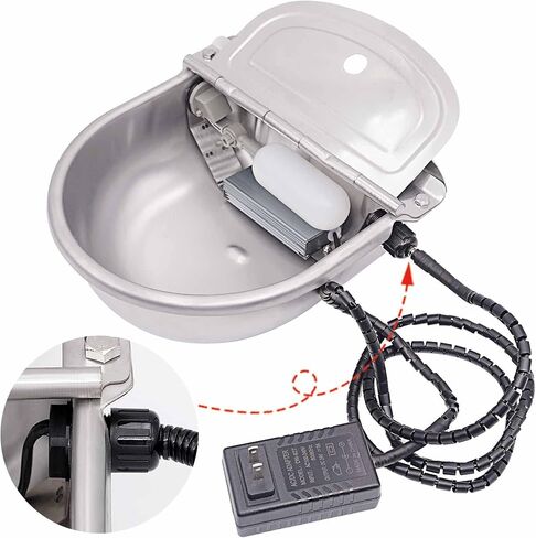 MUDUOBAN وعاء الماء الساخن التلقائي في الهواء الطلق الفولاذ المقاوم للصدأ وعاء تسخين لفصل الشتاء الحيوانات الأليفة وعاء حراري مع صمام الكرة تعويم للكلاب الحصان الماعز الماشية خنزير الأغنام الماشية الحيوان in Kuwait