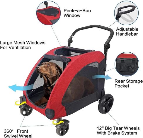 MYOYAY Dog Stroller Foldable Pet Jogger Stroller for Single or Multiple Medium And Large Dogs Travel Carrier Breathable Animal Stroller with 4 Wheels Easily Walk in/Out Up to 120 lbs 31.8x37.8x42.5 In in Saudi Arabia