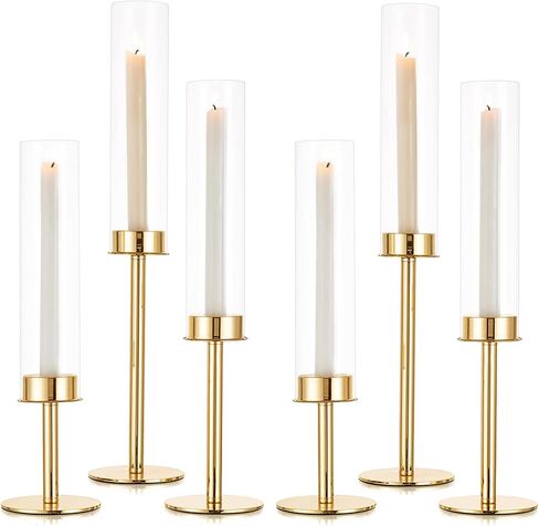 Sziqiqi Gold Taper Candle Holders for Table Centerpiece - 1.6feet Tall Candlestick Holders for Wedding Candlelight Dinner Glass Hurricane Candleholder Set of 3 in Saudi Arabia