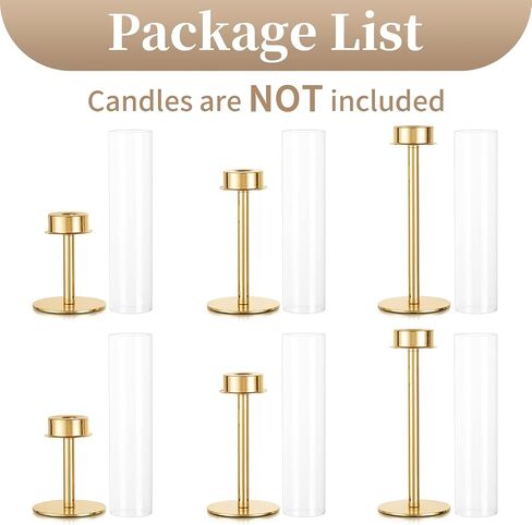 Sziqiqi Gold Taper Candle Holders for Table Centerpiece - 1.6feet Tall Candlestick Holders for Wedding Candlelight Dinner Glass Hurricane Candleholder Set of 3 in Saudi Arabia