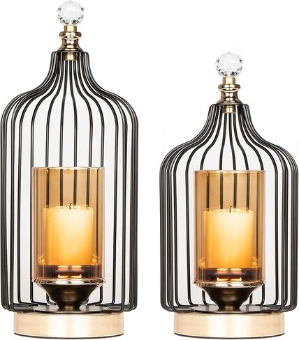 Lantern Decorative - Hurricane Candle Holder for Pillar Candle, Indoor Outdoor Tall Large and Small Candle Lantern, with Glass Shade, Set of 2, for Wedding,Farmhouse,Table Centerpiece Decoration in Kuwait