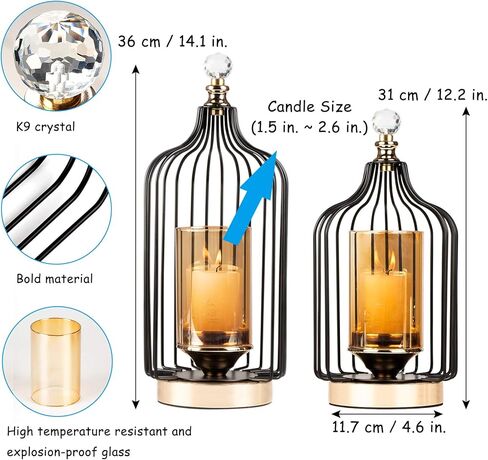Lantern Decorative - Hurricane Candle Holder for Pillar Candle, Indoor Outdoor Tall Large and Small Candle Lantern, with Glass Shade, Set of 2, for Wedding,Farmhouse,Table Centerpiece Decoration in Kuwait