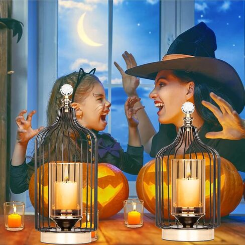 Lantern Decorative - Hurricane Candle Holder for Pillar Candle, Indoor Outdoor Tall Large and Small Candle Lantern, with Glass Shade, Set of 2, for Wedding,Farmhouse,Table Centerpiece Decoration in Kuwait