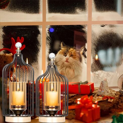 Lantern Decorative - Hurricane Candle Holder for Pillar Candle, Indoor Outdoor Tall Large and Small Candle Lantern, with Glass Shade, Set of 2, for Wedding,Farmhouse,Table Centerpiece Decoration in Kuwait