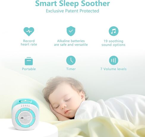 Smart White Noise Sound Machine Records Mom's Real Heart Rate, Portable Sound Machine for Sleep for Infants, Baby, Kids, Adults, Sleep Soother/w Heart Beat, 19 White Noises, 4 Timers, 7 Volume Levels in Saudi Arabia