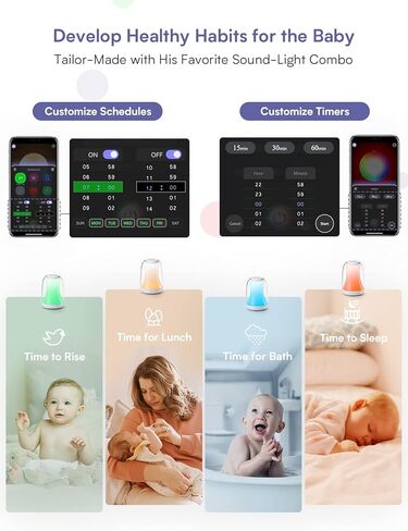White Noise Machine APP Control Baby White Noise Sound Machine Night Light for Adults Kids, Sleeping Home Nursery Soother Machine, Natural Sounds Therapy, Time-to-Rise Sleep Trainer, Nursery Lamp in Kuwait