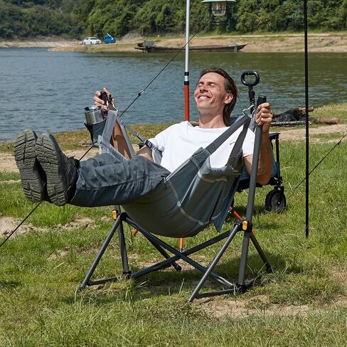 TIMBER RIDGE Hammock Camping Chair, Portable Oversized Swinging Camp Chairs | Heavy Duty Folding Hammock Chair with Adjustable Backrest, Foldable Chair for Camping, Beach and Patio, 300lbs Load, Black in Kuwait