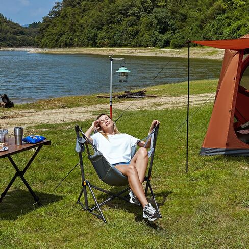 TIMBER RIDGE Hammock Camping Chair, Portable Oversized Swinging Camp Chairs | Heavy Duty Folding Hammock Chair with Adjustable Backrest, Foldable Chair for Camping, Beach and Patio, 300lbs Load, Black in Kuwait