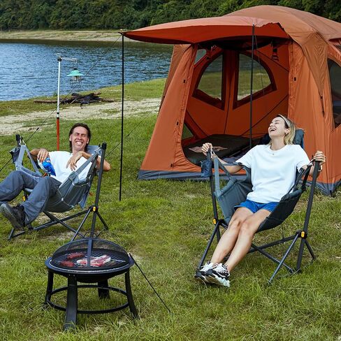 TIMBER RIDGE Hammock Camping Chair, Portable Oversized Swinging Camp Chairs | Heavy Duty Folding Hammock Chair with Adjustable Backrest, Foldable Chair for Camping, Beach and Patio, 300lbs Load, Black in Kuwait