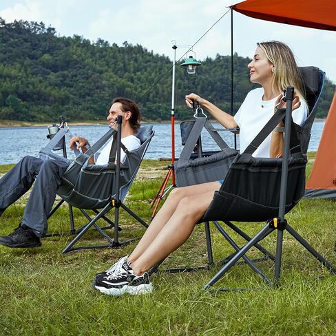 TIMBER RIDGE Hammock Camping Chair, Portable Oversized Swinging Camp Chairs | Heavy Duty Folding Hammock Chair with Adjustable Backrest, Foldable Chair for Camping, Beach and Patio, 300lbs Load, Black in Kuwait