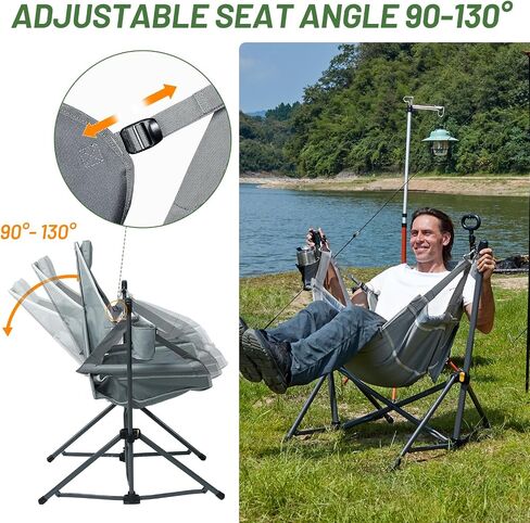 TIMBER RIDGE Hammock Camping Chair, Portable Oversized Swinging Camp Chairs | Heavy Duty Folding Hammock Chair with Adjustable Backrest, Foldable Chair for Camping, Beach and Patio, 300lbs Load, Black in Kuwait