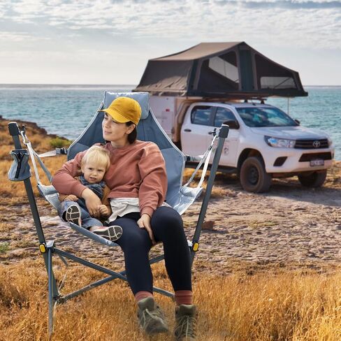 TIMBER RIDGE Hammock Camping Chair, Portable Oversized Swinging Camp Chairs | Heavy Duty Folding Hammock Chair with Adjustable Backrest, Foldable Chair for Camping, Beach and Patio, 300lbs Load, Black in Kuwait