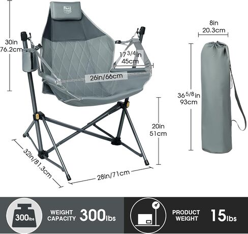 TIMBER RIDGE Hammock Camping Chair, Portable Oversized Swinging Camp Chairs | Heavy Duty Folding Hammock Chair with Adjustable Backrest, Foldable Chair for Camping, Beach and Patio, 300lbs Load, Black in Kuwait