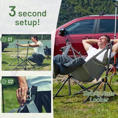 TIMBER RIDGE Hammock Camping Chair, Portable Oversized Swinging Camp Chairs | Heavy Duty Folding Hammock Chair with Adjustable Backrest, Foldable Chair for Camping, Beach and Patio, 300lbs Load, Black in Kuwait