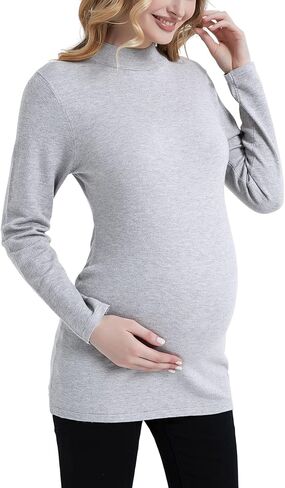 MOMOOD Maternity Mock Neck Long Sleeve Shirt Pullover Casual Pregnancy Sweater Top in Kuwait