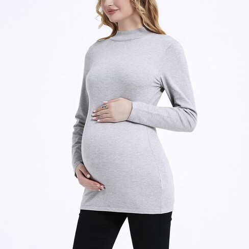 MOMOOD Maternity Mock Neck Long Sleeve Shirt Pullover Casual Pregnancy Sweater Top in Kuwait