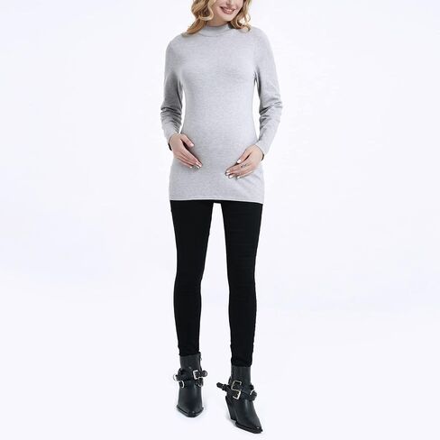 MOMOOD Maternity Mock Neck Long Sleeve Shirt Pullover Casual Pregnancy Sweater Top in Kuwait