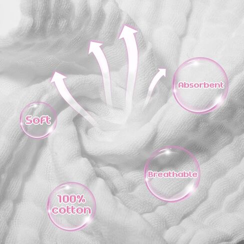 Breling 20 Pcs Baby Muslin Washcloth 12 x 12 Inch 100% Cotton Soft and Absorbent Muslin Washcloth Burp Cloth Wipe Newborn Face Towel for Baby Boy Girl Sensitive Skin(Pink, Bean Paste, Dark Pink) in Kuwait
