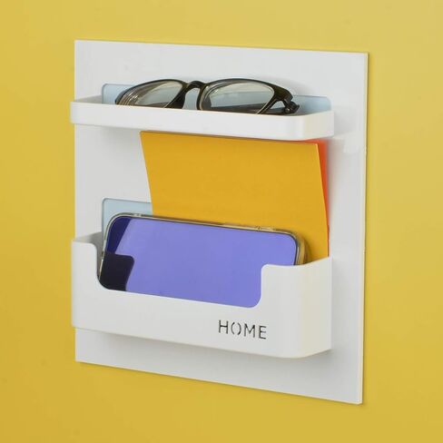 OKOMATCH Bedside Shelf - Stick On Wall Mounted Bed Room,Dorm,Office Adhesive Floating Accessories Caddy Organizer/Holder for Phone,Glasses,Remote Control,Keys,Pens - Plastic Material- White in Saudi Arabia