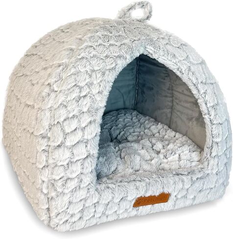 Petchief Cat Beds for Indoor Cats,Cat Bed Cave with Removable Washable Cushioned Pillow, Soft Plush Premium Cotton No Deformation Cat Caves,Grey Linen (S) in Saudi Arabia
