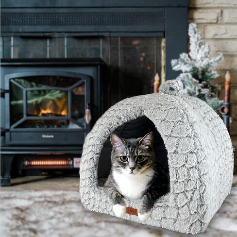 Petchief Cat Beds for Indoor Cats,Cat Bed Cave with Removable Washable Cushioned Pillow, Soft Plush Premium Cotton No Deformation Cat Caves,Grey Linen (S) in Saudi Arabia