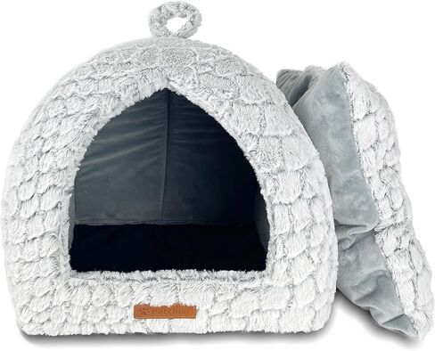 Petchief Cat Beds for Indoor Cats,Cat Bed Cave with Removable Washable Cushioned Pillow, Soft Plush Premium Cotton No Deformation Cat Caves,Grey Linen (S) in Saudi Arabia