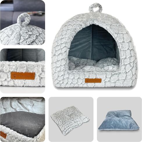 Petchief Cat Beds for Indoor Cats,Cat Bed Cave with Removable Washable Cushioned Pillow, Soft Plush Premium Cotton No Deformation Cat Caves,Grey Linen (S) in Saudi Arabia