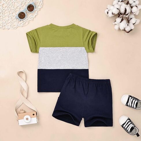 ملابس أطفال أولادي من DOMOABEI ملابس صيفية للأطفال الصغار بأكمام قصيرة تي شيرت مرقع وجيب وبنطلون طقم ملابس للأولاد 12 شهرًا-4T in Kuwait