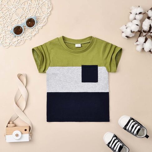 ملابس أطفال أولادي من DOMOABEI ملابس صيفية للأطفال الصغار بأكمام قصيرة تي شيرت مرقع وجيب وبنطلون طقم ملابس للأولاد 12 شهرًا-4T in Kuwait