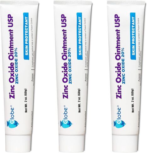 Globe Zinc Oxide Ointment 20%| 2 Ounce Tube (3 Pack) (Total 6 oz) | Advanced Skin Protection | for Diaper Rash, Relief from Poison Ivy, Sumac & Oak, Protects from Wetness, Protects Chafed Skin in Saudi Arabia