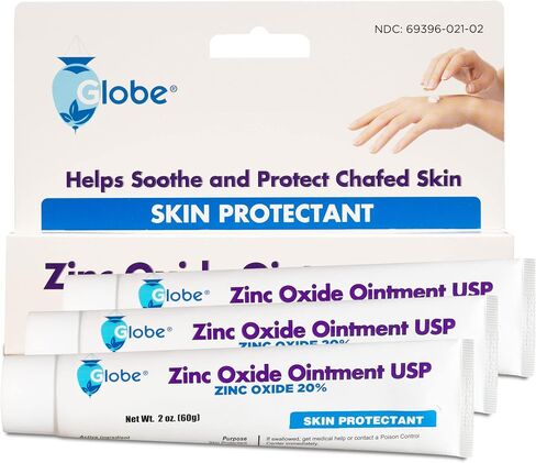 Globe Zinc Oxide Ointment 20%| 2 Ounce Tube (3 Pack) (Total 6 oz) | Advanced Skin Protection | for Diaper Rash, Relief from Poison Ivy, Sumac & Oak, Protects from Wetness, Protects Chafed Skin in Saudi Arabia