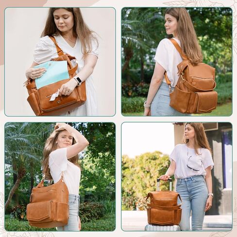 حقيبة ظهر للحفاضات من MOMINSIDE مزودة بـ 14 جيبًا، وحقيبة أطفال جلدية، وحقيبة ظهر هوبو قابلة للتحويل، وحقيبة حفاضات كبيرة، و6 جيوب للزجاجات، وحقيبة مناديل، ووسادة تغيير الحفاضات، وجيوب معزولة (بني) in Kuwait