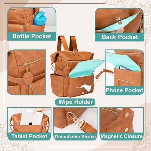 حقيبة ظهر للحفاضات من MOMINSIDE مزودة بـ 14 جيبًا، وحقيبة أطفال جلدية، وحقيبة ظهر هوبو قابلة للتحويل، وحقيبة حفاضات كبيرة، و6 جيوب للزجاجات، وحقيبة مناديل، ووسادة تغيير الحفاضات، وجيوب معزولة (بني) in Kuwait