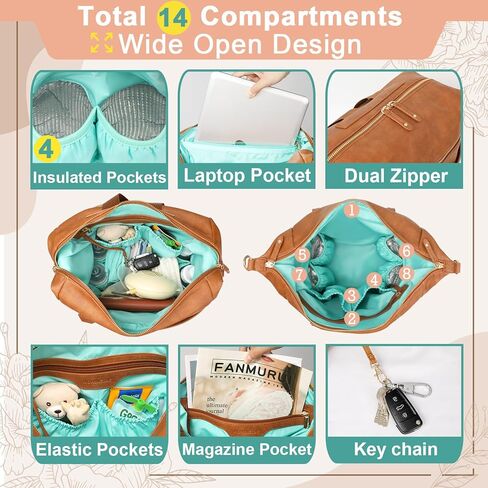 حقيبة ظهر للحفاضات من MOMINSIDE مزودة بـ 14 جيبًا، وحقيبة أطفال جلدية، وحقيبة ظهر هوبو قابلة للتحويل، وحقيبة حفاضات كبيرة، و6 جيوب للزجاجات، وحقيبة مناديل، ووسادة تغيير الحفاضات، وجيوب معزولة (بني) in Kuwait