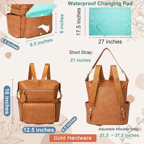 حقيبة ظهر للحفاضات من MOMINSIDE مزودة بـ 14 جيبًا، وحقيبة أطفال جلدية، وحقيبة ظهر هوبو قابلة للتحويل، وحقيبة حفاضات كبيرة، و6 جيوب للزجاجات، وحقيبة مناديل، ووسادة تغيير الحفاضات، وجيوب معزولة (بني) in Kuwait