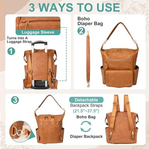 حقيبة ظهر للحفاضات من MOMINSIDE مزودة بـ 14 جيبًا، وحقيبة أطفال جلدية، وحقيبة ظهر هوبو قابلة للتحويل، وحقيبة حفاضات كبيرة، و6 جيوب للزجاجات، وحقيبة مناديل، ووسادة تغيير الحفاضات، وجيوب معزولة (بني) in Kuwait