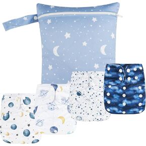 HappyFlute 9 Sets Newborn Baby Cloth Pocket Diapers Adjustable Reusable | One Wet Bag+4Diapers and 4Inserts For Baby Boys and Girls(6-33 pounds,0-3 years) in Kuwait
