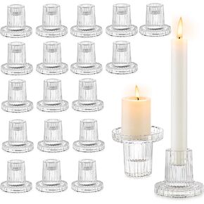Glasseam Glass Candlestick Candle Holder: Set of 2 Clear Taper Candle Stick Holders for Table Centerpiece, Modern Small Tapered Sticks Holder Decor for Wedding Party Christmas Dining Room Decorations