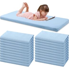 VitalCozy 20 Pcs Fitted Crib Sheet Natural Cotton Daycare Mat Sheets for Boys and Girls Soft Breathable Microfiber Toddler Fitted Sheets for Standard Crib, Daycare Nap Mat, 24 x 48 Inch, Blue