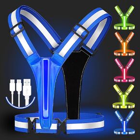 Led Reflective Vest Running Gear,USB Rechargeable Light Up High Visibility Running Vest,6-11hrs Light with Adjustable Waist/Shoulder for Runners Walkers