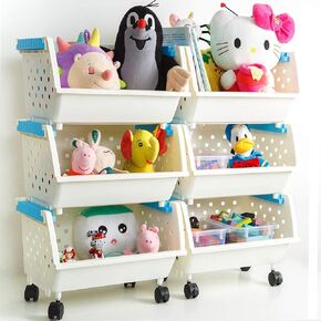 Kids' Toys Chest Large Baskets Storage Bins Organizer with Wheels Can Move Everywhere Natural/Primary (Primary Collection) (6 Baskets Choose) in Kuwait