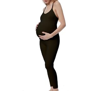 BDITANLE Maternity Workout Romper Pregnancy Yoga Ribbed One Piece Seamless Spaghetti Strap Leggings Jumpsuit