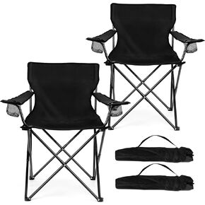 HaSteeL Large Camping Chairs for Adults, Black Folding Beach Chair Set of 2 | 600D Oxford Fabric, Support 250LB, Black Carrying Bag, Portable for Lawn Backyard Fishing Hiking Picnic Tailgating Sporting in Saudi Arabia